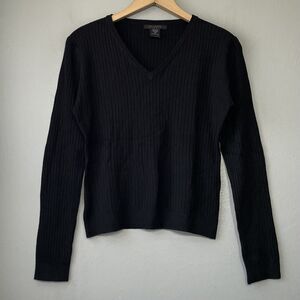 The Limited Size Medium Black Ribbed Knit Cropped Baby Sweater Dark Academia Y2K
